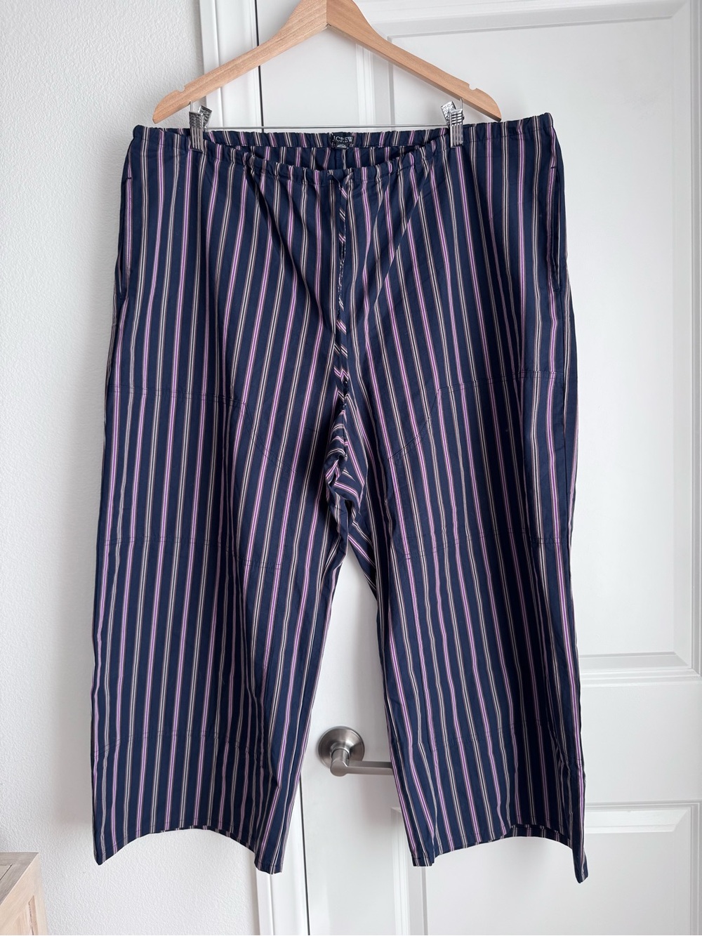 NWT J Crew Luna Pants In Striped Cotton Poplin In Navy Multi Size XXL